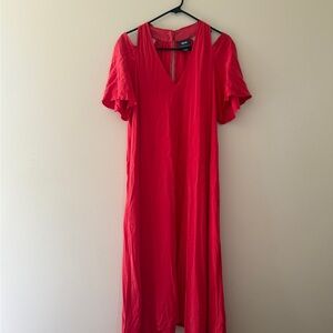 Anthropologie Red V-Neck Flutter Sleeve Midi Dress